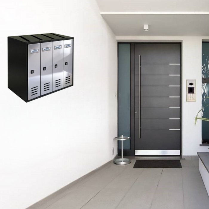 ALUBOX CUBO Cassette Postali Condominiali 4 Posti 38,5X43X25 Cm In Lamiera Zincata Cassetta Postale Condominiale Verticale Da Interno Ed Esterno Protetto COLORE: ANTRACITE E SPORTELLI INOX SPECCHIATO