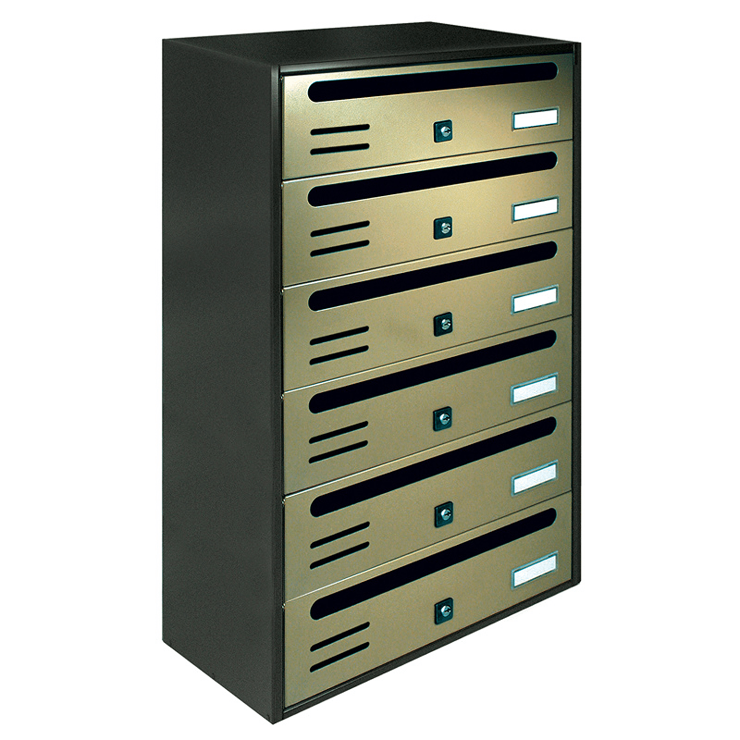 ALUBOX CUBO Cassette Postali Condominiali 6 Posti  63X38,5X25 Cm In Lamiera Zincata Cassetta Postale Condominiale Orizzontale Da Esterno E Interno Protetto COLORE: ANTRACITE E SPORTELLI BRONZO ANTICO
