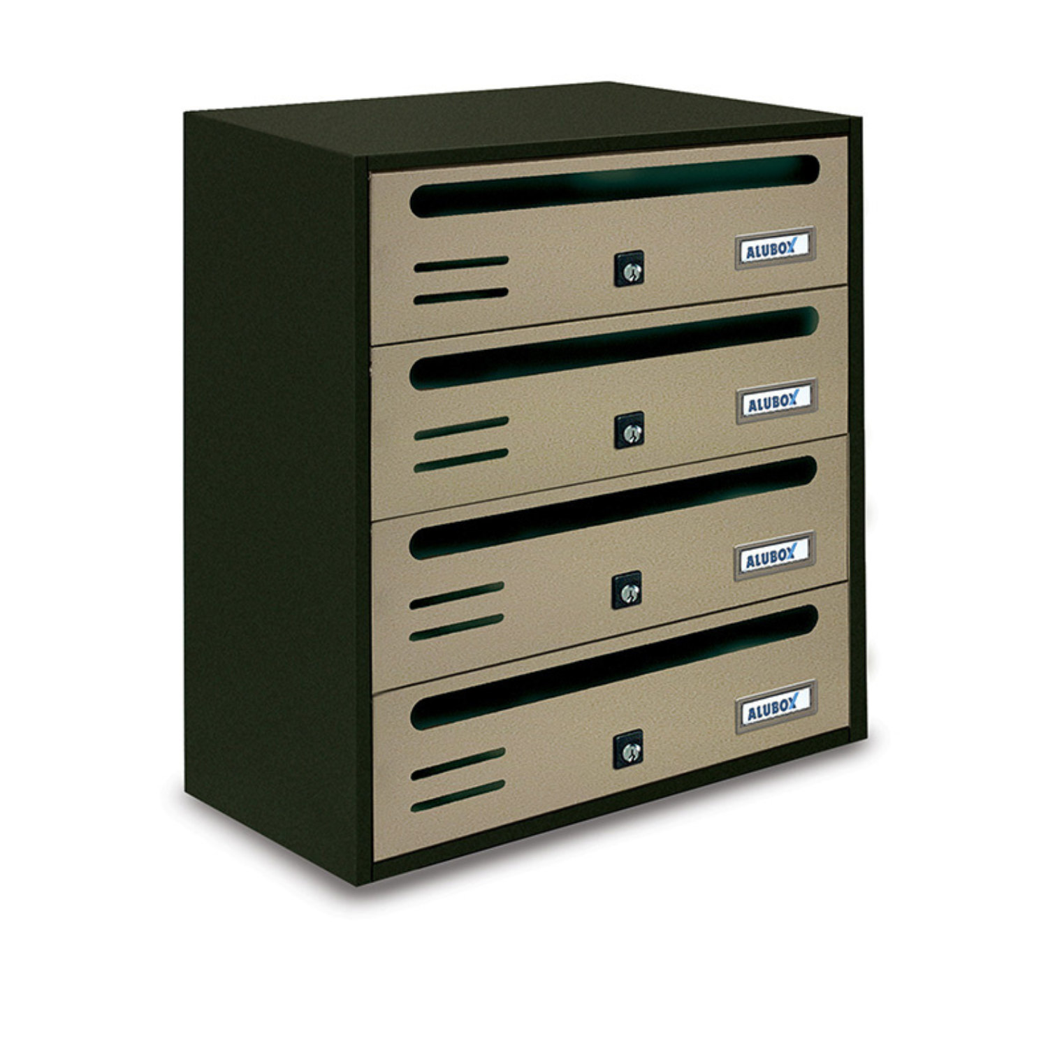 ALUBOX CUBO Cassette Postali Condominiali 4 Posti 43X38,5X25 Cm In Lamiera Zincata Cassetta Postale Condominiale Orizzontale Da Interno Ed Esterno Protetto COLORE: ANTRACITE E SPORTELLI SABBIA