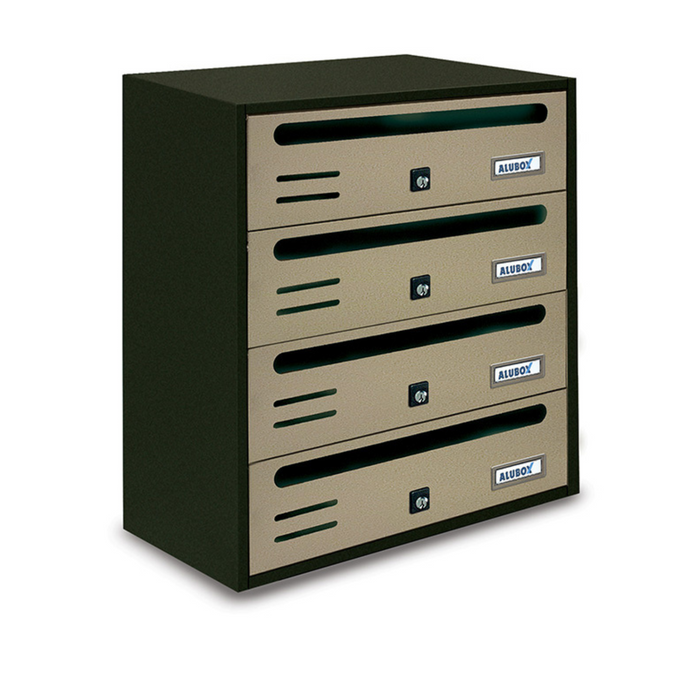 ALUBOX CUBO Cassette Postali Condominiali 4 Posti 43X38,5X25 Cm In Lamiera Zincata Cassetta Postale Condominiale Orizzontale Da Interno Ed Esterno Protetto COLORE: ANTRACITE E SPORTELLI SABBIA