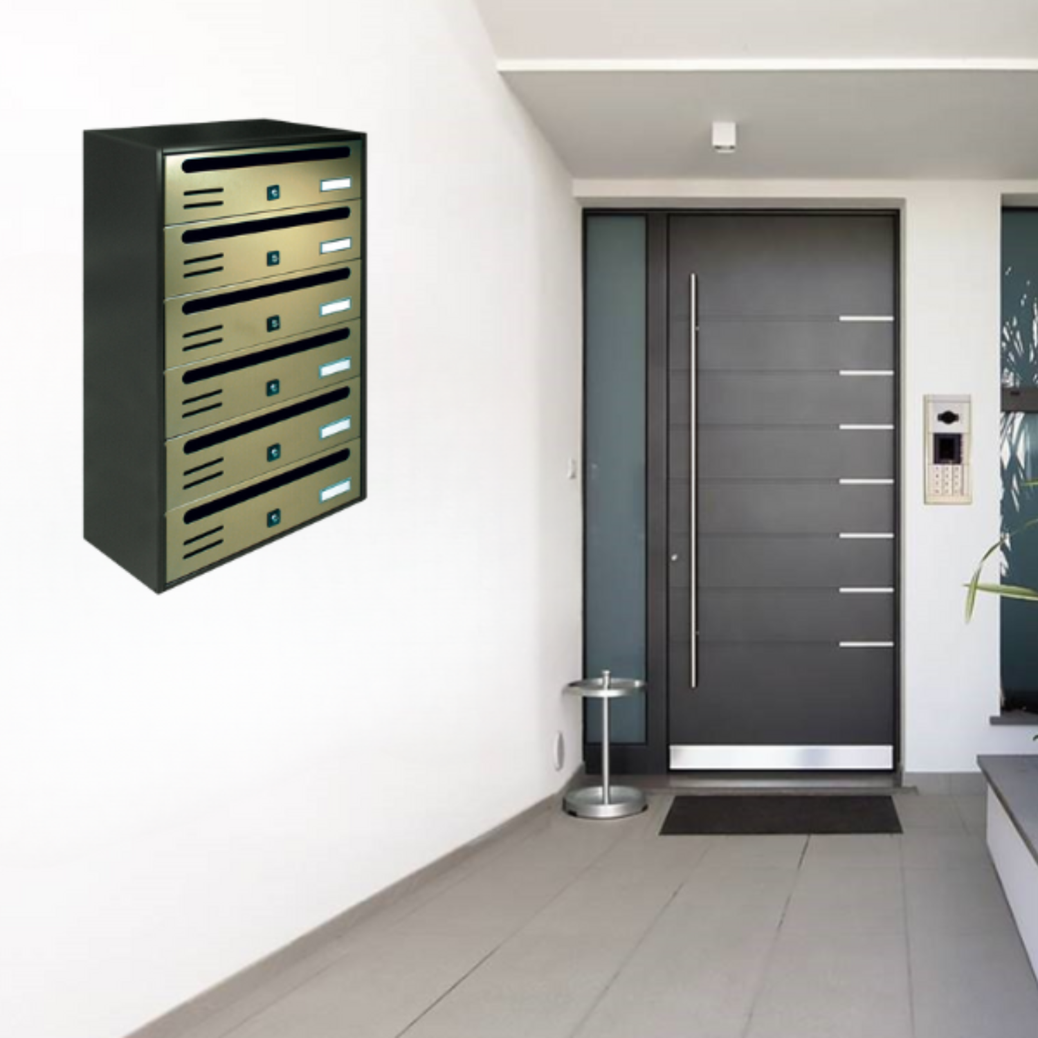 ALUBOX CUBO Cassette Postali Condominiali 6 Posti  63X38,5X25 Cm In Lamiera Zincata Cassetta Postale Condominiale Orizzontale Da Esterno E Interno Protetto COLORE: ANTRACITE E SPORTELLI BRONZO ANTICO