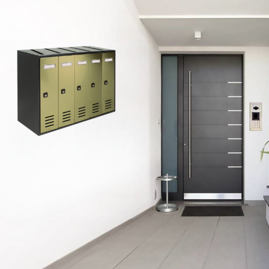 ALUBOX CUBO Cassette Postali Condominiali 5 Posti 38,5X53X25 Cm In Lamiera Zincata Cassetta Postale Condominiale Verticale Da Esterno E Interno Protetto COLORE: ANTRACITE E SPORTELLI BRONZO ANTICO
