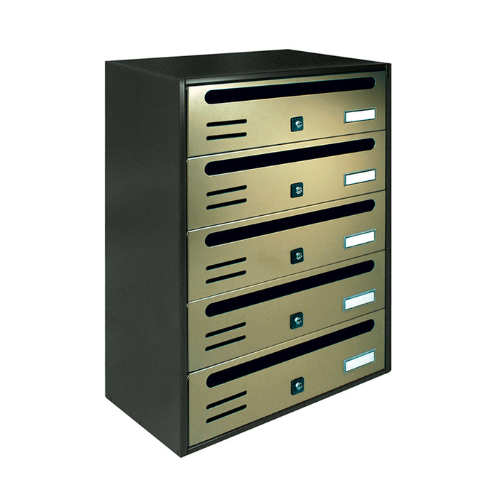 ALUBOX CUBO Cassette Postali Condominiali 5 Posti 53X38,5X25 Cm In Lamiera Zincata Cassetta Postale Condominiale Orizzontale Da Esterno E Interno Protetto COLORE: ANTRACITE E SPORTELLI BRONZO ANTICO