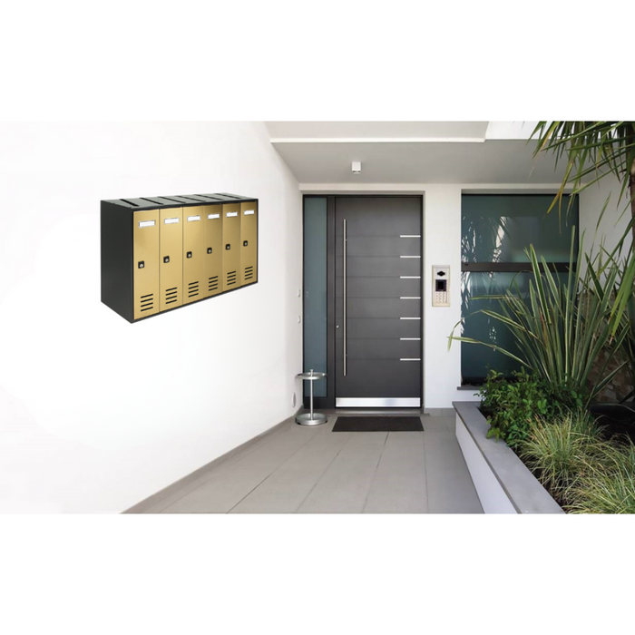 ALUBOX CUBO Cassette Postali Condominiali 6 Posti CUBO 38,5X63X25 Cm In Lamiera Zincata Cassetta Postale Condominiale Verticale Da Esterno E Interno Protetto COLORE: ANTRACITE E SPORTELLI ORO