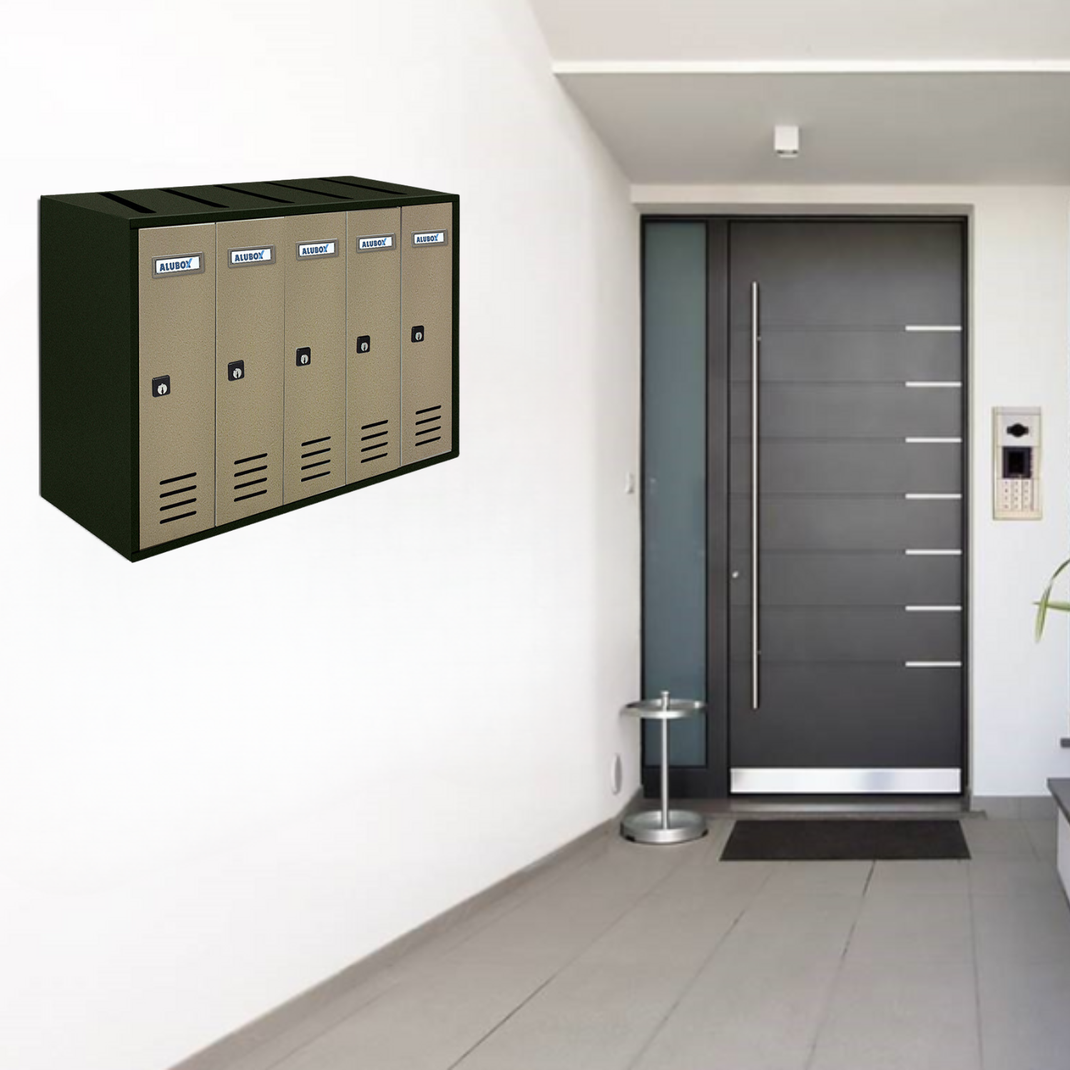 ALUBOX CUBO Cassette Postali Condominiali 5 Posti 38,5X53X25 Cm In Lamiera Zincata Cassetta Postale Condominiale Verticale Da Esterno E Interno Protetto COLORE: ANTRACITE E SPORTELLI SABBIA