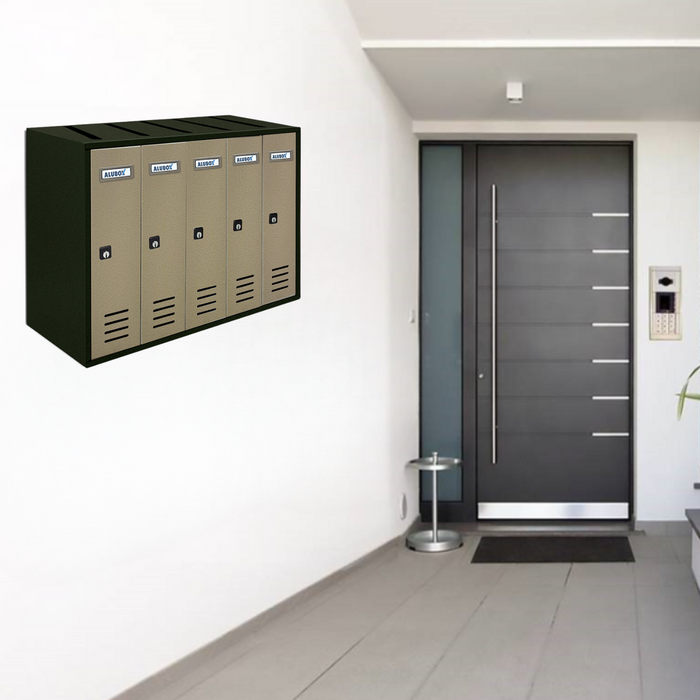 ALUBOX CUBO Cassette Postali Condominiali 5 Posti 38,5X53X25 Cm In Lamiera Zincata Cassetta Postale Condominiale Verticale Da Esterno E Interno Protetto COLORE: ANTRACITE E SPORTELLI SABBIA