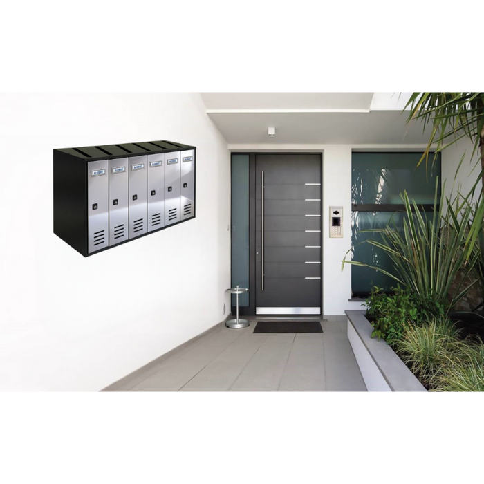 ALUBOX CUBO Cassette Postali Condominiali 6 Posti CUBO 38,5X63X25 Cm In Lamiera Zincata Cassetta Postale Condominiale Verticale Da Esterno E Interno Protetto COLORE: ANTRACITE E SPORTELLI INOX SPECCHIATO