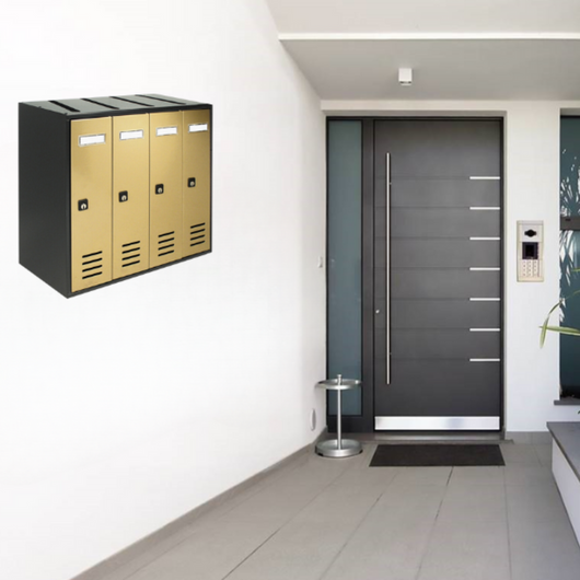 ALUBOX CUBO Cassette Postali Condominiali 4 Posti 38,5X43X25 Cm In Lamiera Zincata Cassetta Postale Condominiale Verticale Da Interno Ed Esterno Protetto COLORE: ANTRACITE E SPORTELLI ORO