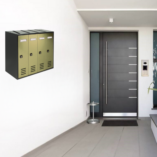 ALUBOX CUBO Cassette Postali Condominiali 4 Posti 38,5X43X25 Cm In Lamiera Zincata Cassetta Postale Condominiale Verticale Da Interno Ed Esterno Protetto COLORE: ANTRACITE E SPORTELLI BRONZO ANTICO