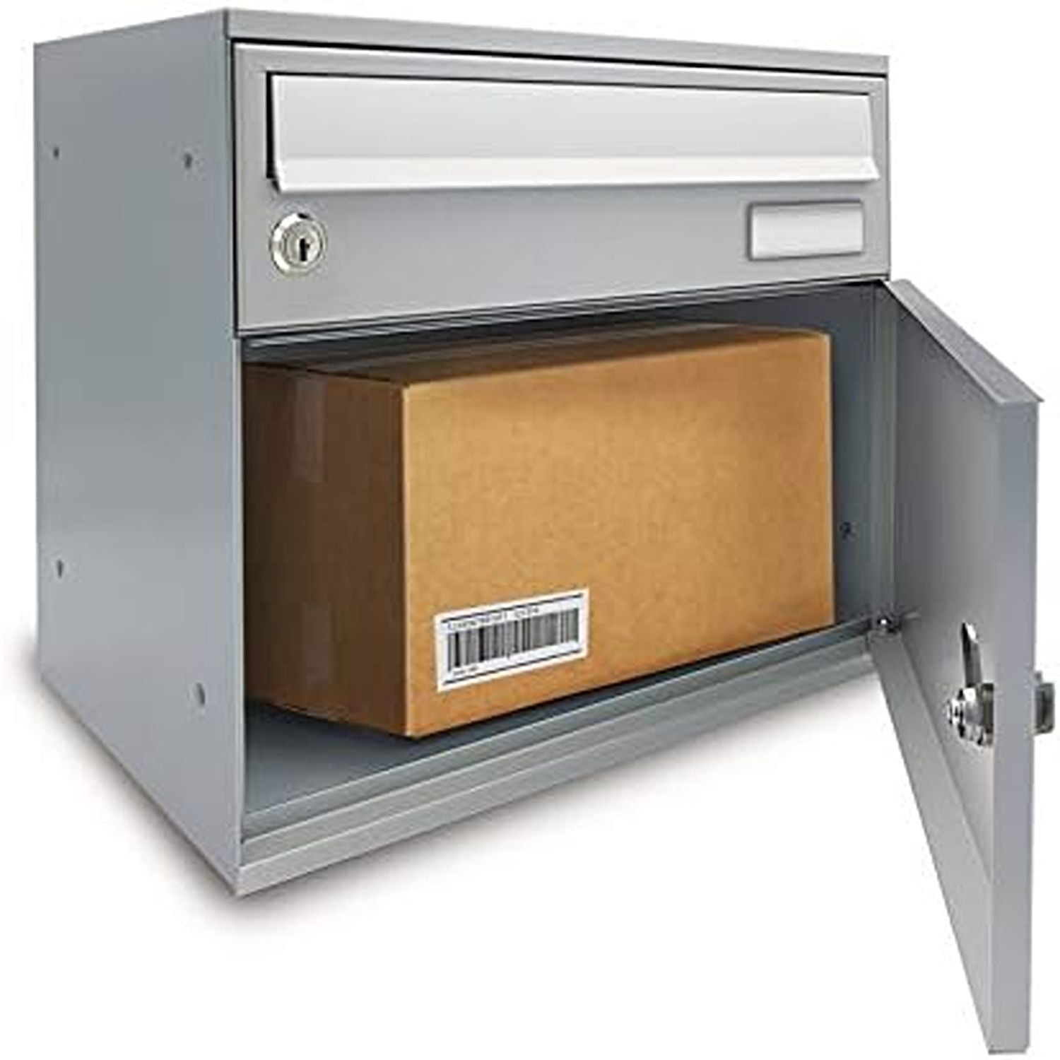 ALUBOX EASYBOX Cassetta Posta Con Vano Portapacchi Con Serratura Pblock Cassetta Postale Da Esterno 33X40X27 Cm In Lamiera Zincata E Sportello In Profilato Di Alluminio Personalizzabile COLORE: ARGENTO