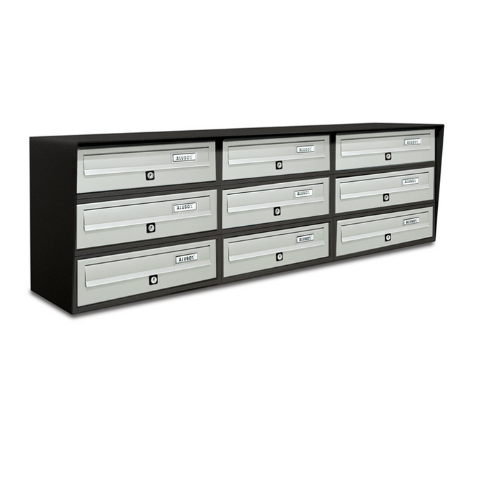 ALUBOX SLIM Cassette Postali Condominiali 9 Posti 37,8X116X30 Cm In Lamiera Zincata E Alluminio Cassetta Postale Da Esterno Condominiale Con Sistema Anti Prelievo