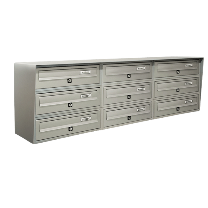 ALUBOX SLIM Cassette Postali Condominiali 9 Posti 37,8X116X30 Cm In Lamiera Zincata E Alluminio Cassetta Postale Da Esterno Condominiale Con Sistema Anti Prelievo