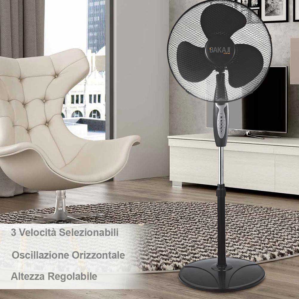 Ventilatore Colonna Piantana 45W 40cm 3 Velocità Telecomando Timer Regolabile