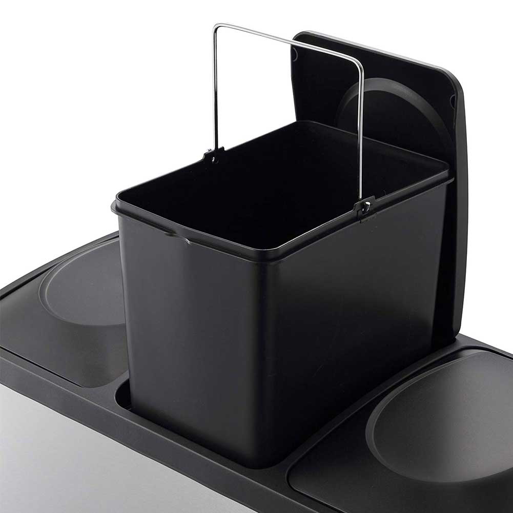 Pattumiera Raccolta Differenziata Acciaio 54LT 3 Scomparti con Pedale Silver Nero