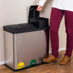 Pattumiera Raccolta Differenziata Acciaio 54LT 3 Scomparti con Pedale Silver Nero