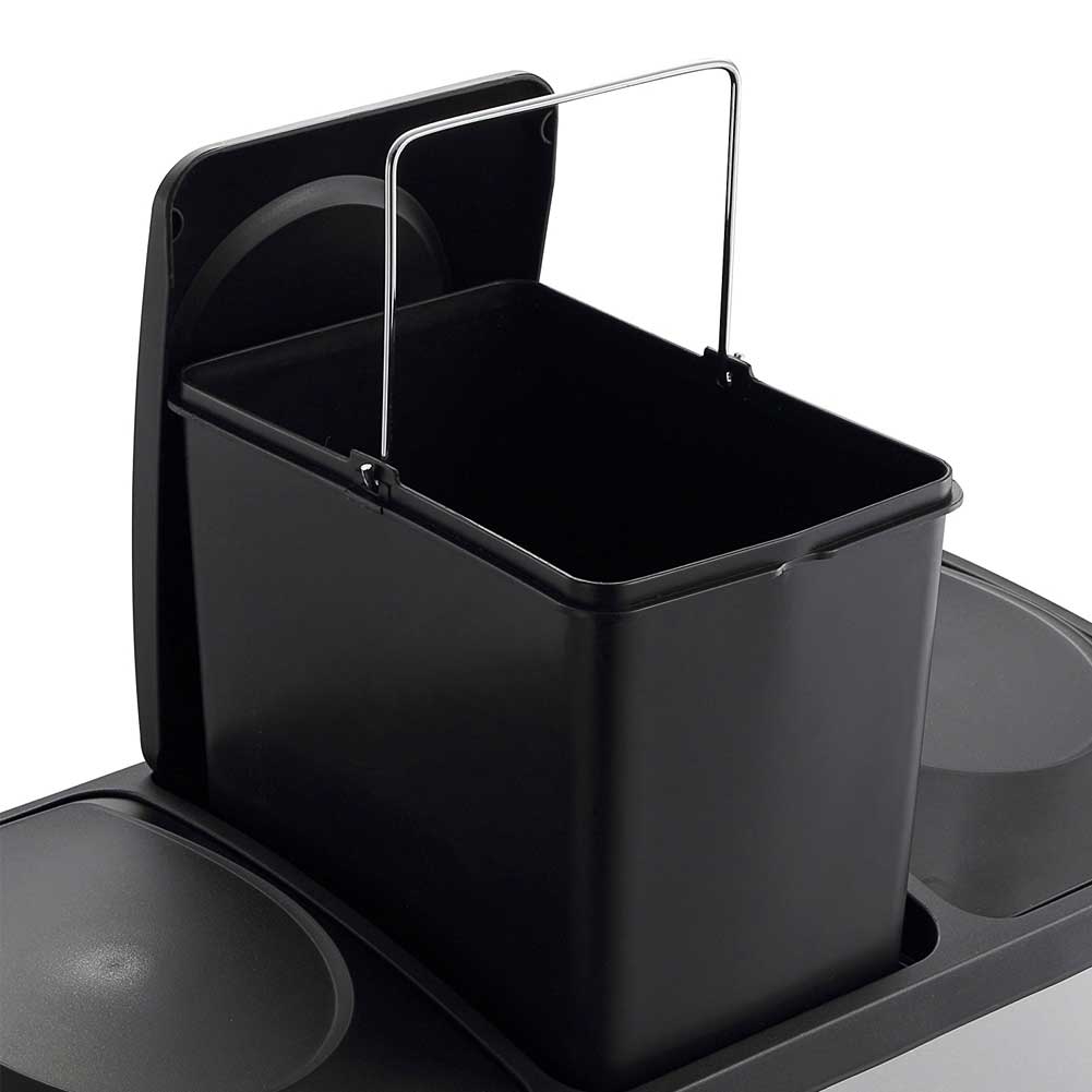 Pattumiera Raccolta Differenziata Acciaio 45LT 3 Scomparti con Pedale Silver Nero