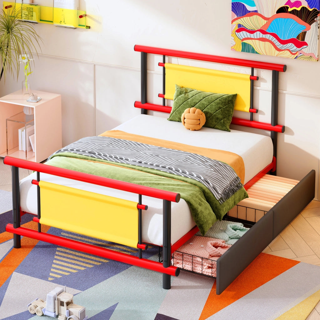 Letto per bambini 90x200 cm con cassetti in metallo