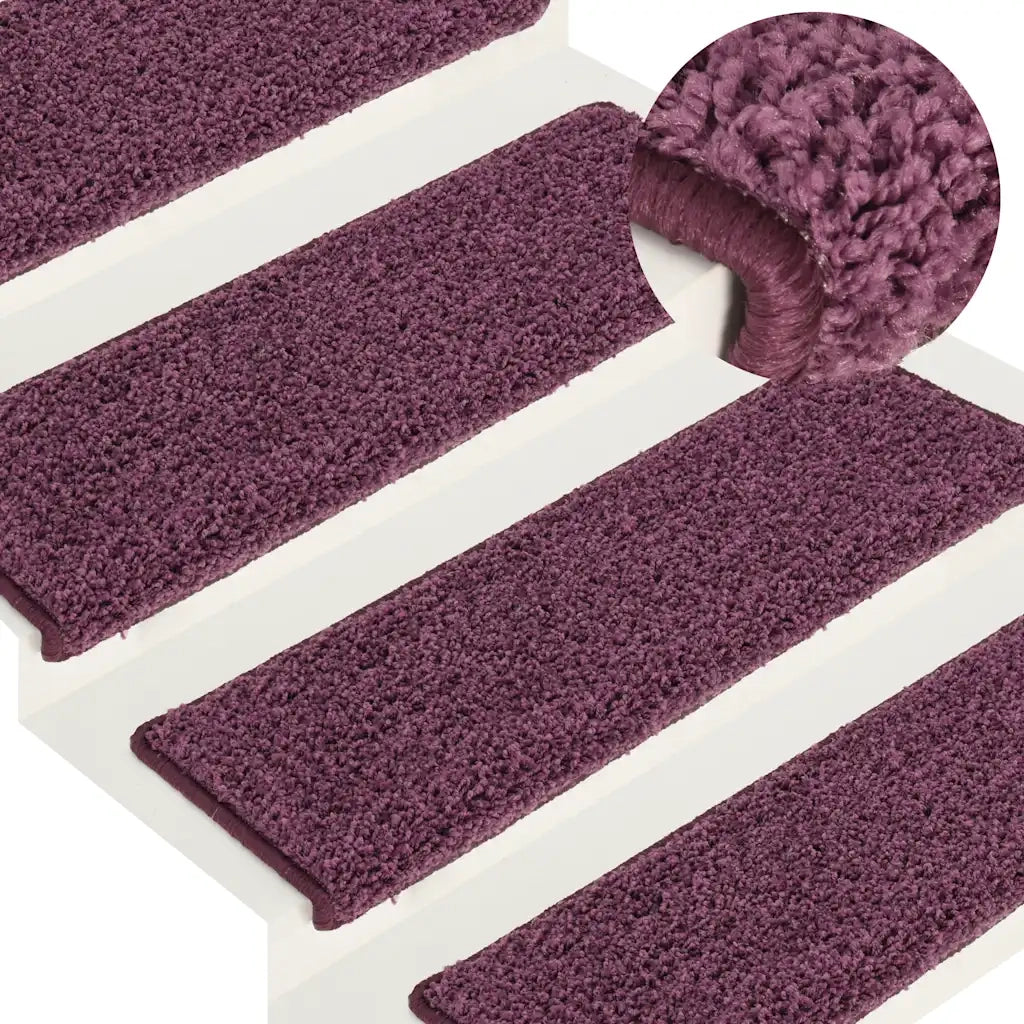 Tappetini per scale 15 pz 65x21x4 cm Viola scuro con bordo rettangolare 326205
