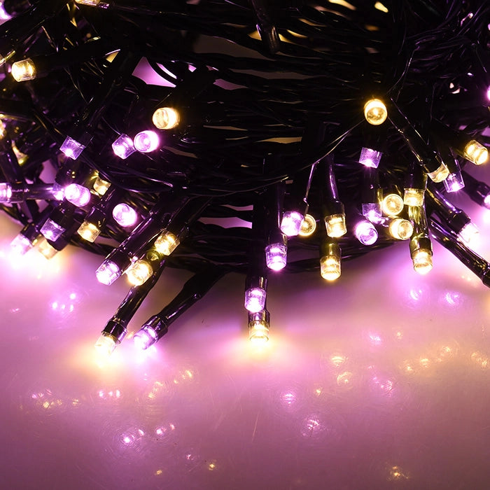 CATENA NATALIZIA 300 LED LUCE ROSA E GIALLA 15 METRI FILO VERDE - PER INTERNI ED ESTERNI IP44