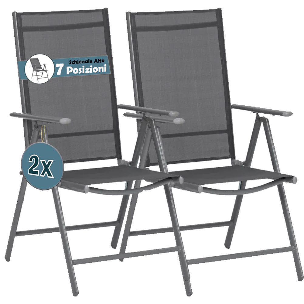 Set 2 Sedie Pieghevoli da Giardino Grigio Sdraio da Esterno Tessuto Traspirante
