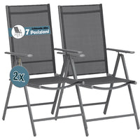 Set 2 Sedie Pieghevoli da Giardino Grigio Sdraio da Esterno Tessuto Traspirante