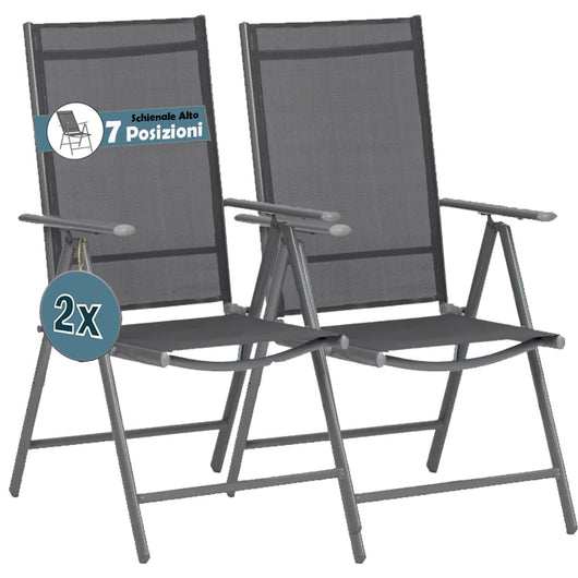 Set 2 Sedie Pieghevoli da Giardino Grigio Sdraio da Esterno Tessuto Traspirante