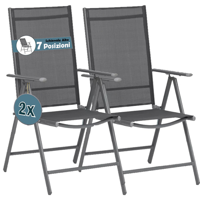 Set 2 Sedie Pieghevoli da Giardino Grigio Sdraio da Esterno Tessuto Traspirante