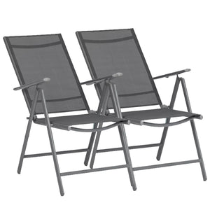 Set 2 Sedie Pieghevoli da Giardino Grigio Sdraio da Esterno Tessuto Traspirante