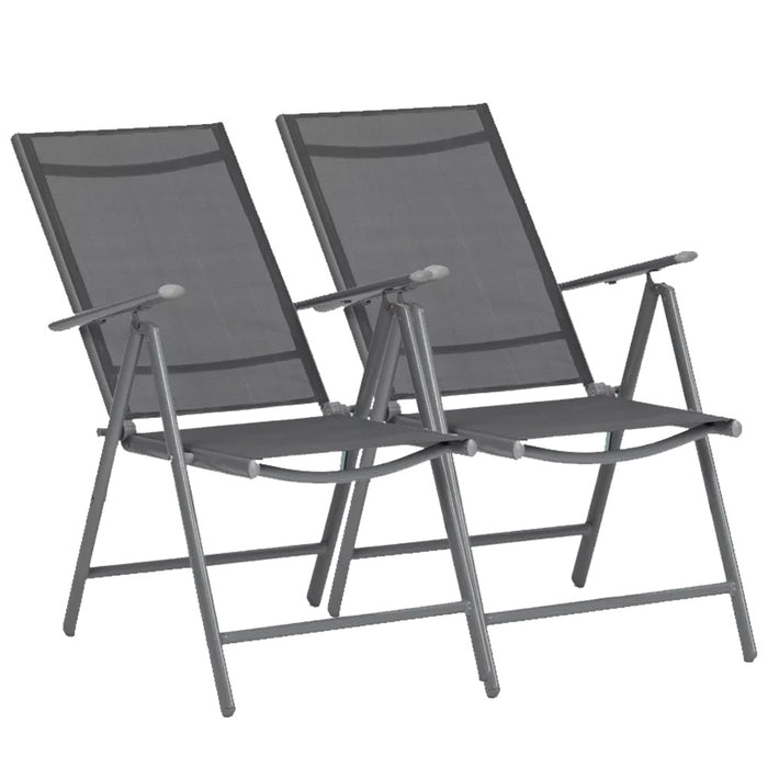Set 2 Sedie Pieghevoli da Giardino Grigio Sdraio da Esterno Tessuto Traspirante