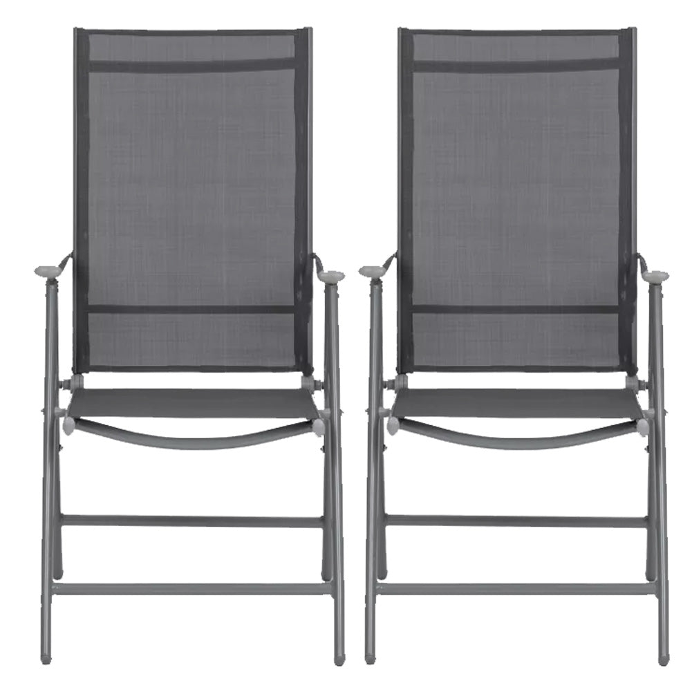 Set 2 Sedie Pieghevoli da Giardino Grigio Sdraio da Esterno Tessuto Traspirante