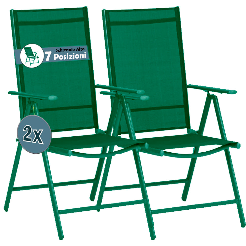 Set 2 Sedie Pieghevoli da Giardino Verde Sdraio da Esterno Tessuto Traspirante