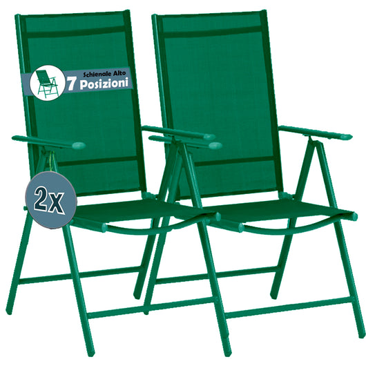Set 2 Sedie Pieghevoli da Giardino Verde Sdraio da Esterno Tessuto Traspirante