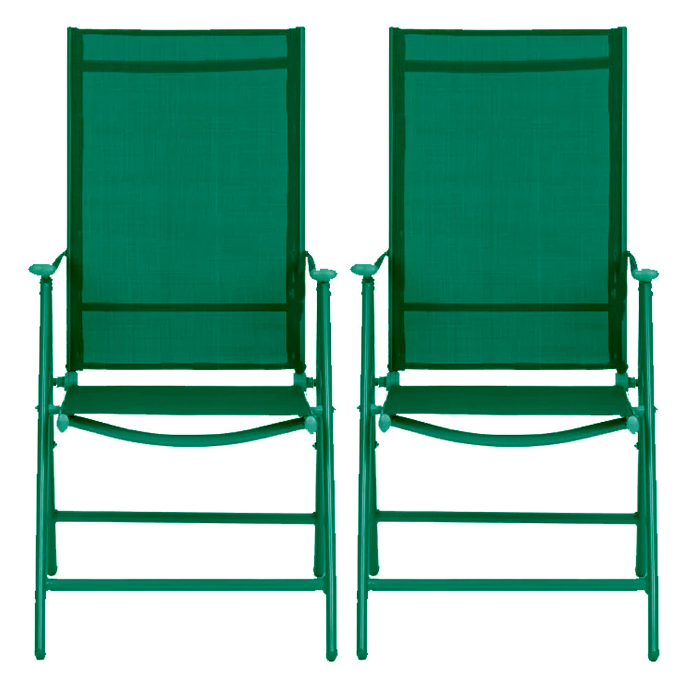 Set 2 Sedie Pieghevoli da Giardino Verde Sdraio da Esterno Tessuto Traspirante