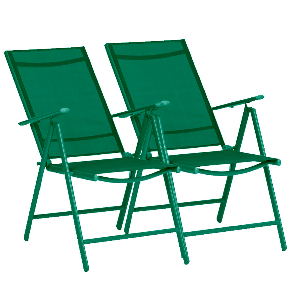 Set 2 Sedie Pieghevoli da Giardino Verde Sdraio da Esterno Tessuto Traspirante