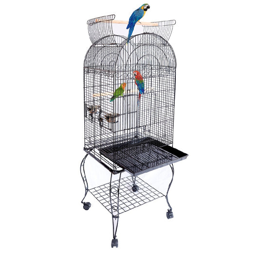 Gabbia Voliera Uccelli Pappagalli Tetto Apribile 4ruote Nera 150cm con Accessori