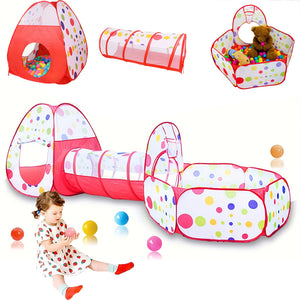 Tenda da Gioco Rosso 3in1 Pieghevole Borsa Casetta Tunnel e Piscina di Palline