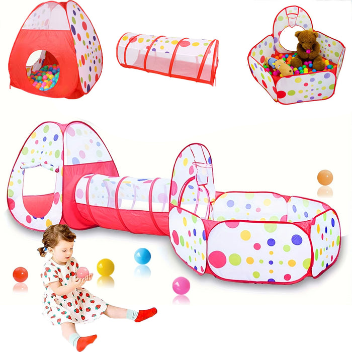 Tenda da Gioco Rosso 3in1 Pieghevole Borsa Casetta Tunnel e Piscina di Palline