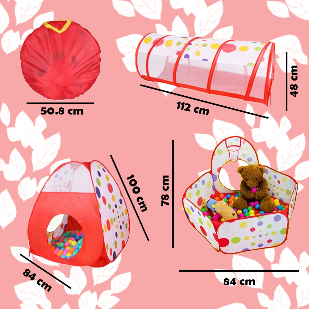 Tenda da Gioco Rosso 3in1 Pieghevole Borsa Casetta Tunnel e Piscina di Palline