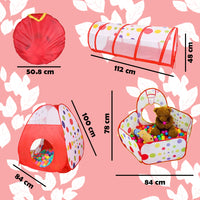 Tenda da Gioco Rosso 3in1 Pieghevole Borsa Casetta Tunnel e Piscina di Palline
