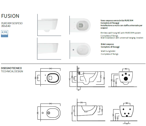 Bidet filomuro bianco lucido - Fusion - Hatria