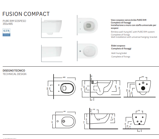 Bidet sospeso bianco lucido - Fusion Compact - Hatria
