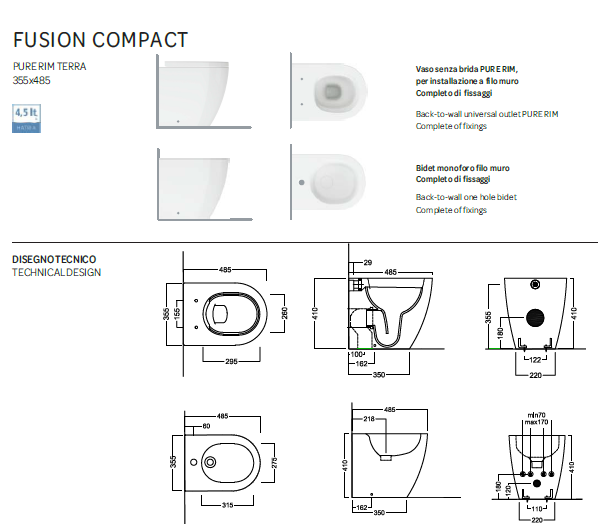 Bidet filomuro bianco lucido - Fusion Compact - Hatria