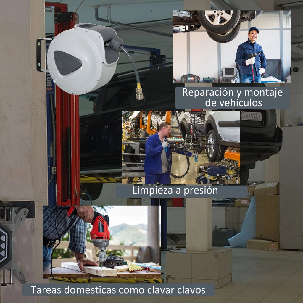 Avvolgitubo Automatico per Aria Compressa 20m ¨C Xylo ¨C Attacco 1/4'' BSP Supporto Parete Rotazione 180¡ã Grigio