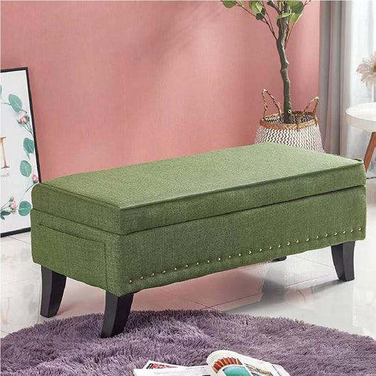 Pouf Contenitore Grande in Lino con Seduta Morbida Panca Salvaspazio 80x45x40cm Verde