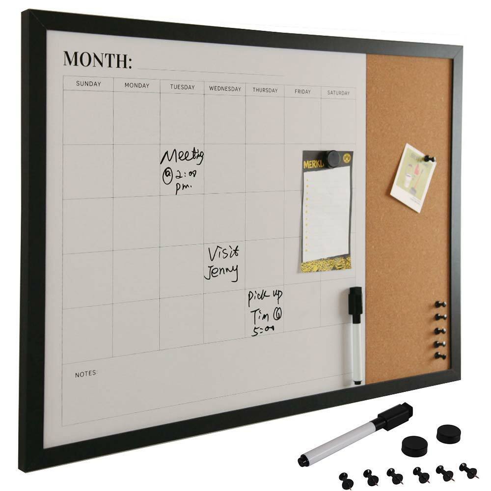 Bacheca Memo Lavagna Magnetica e Sughero Combinata 60x40cm con Accessori inclusi