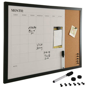 Bacheca Memo Lavagna Magnetica e Sughero Combinata 60x40cm con Accessori inclusi