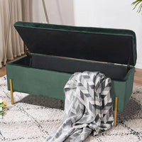 Cassapanca Pouf Contenitore Panca Sgabello Poggiapiedi Tessuto Velluto 105x44H45cm Verde