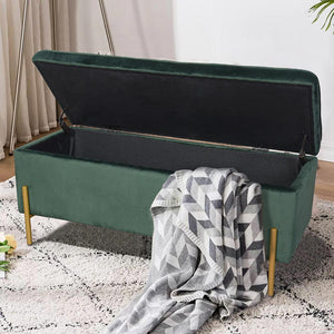 Cassapanca Pouf Contenitore Panca Sgabello Poggiapiedi Tessuto Velluto 105x44H45cm Verde