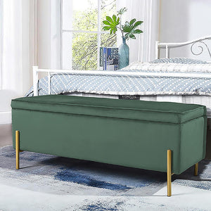 Cassapanca Pouf Contenitore Panca Sgabello Poggiapiedi Tessuto Velluto 105x44H45cm Verde