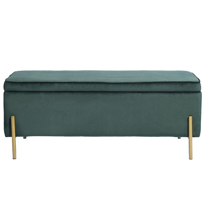 Cassapanca Pouf Contenitore Panca Sgabello Poggiapiedi Tessuto Velluto 105x44H45cm Verde